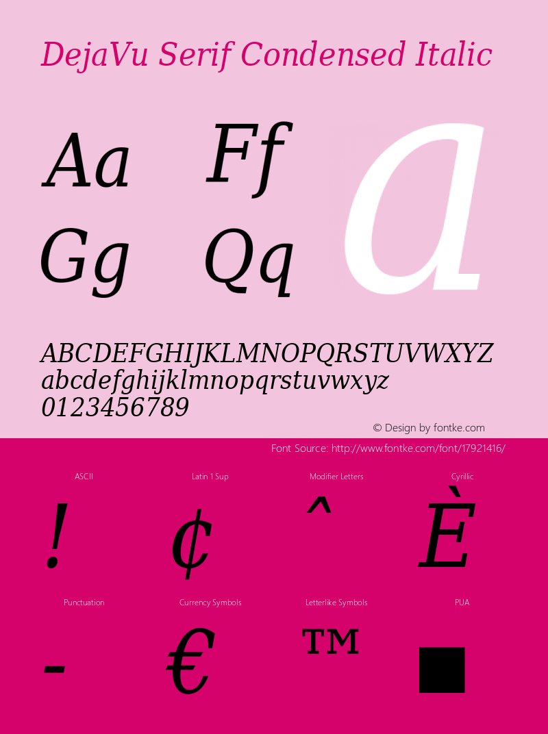 DejaVu Serif Condensed Italic Version 2.33图片样张