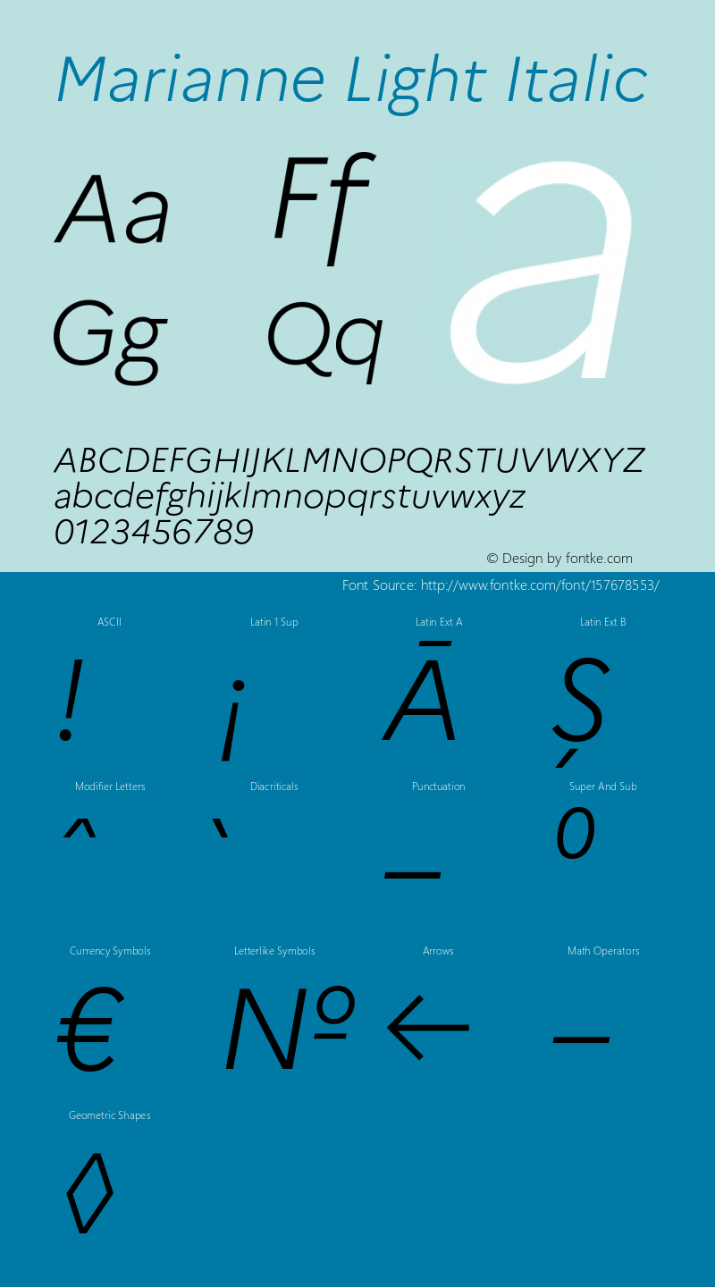 Marianne Light Italic Version 1.004;hotconv 1.0.109;makeotfexe 2.5.65596图片样张