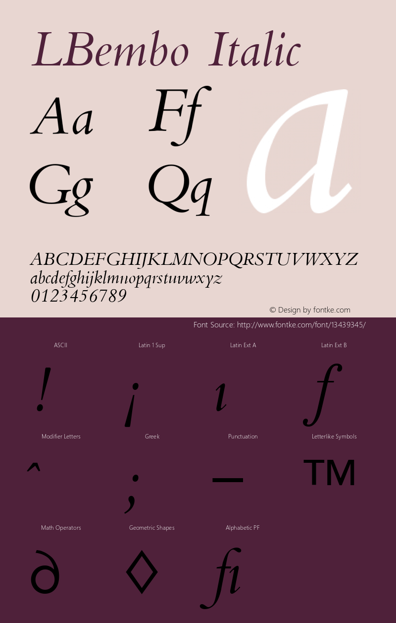 LBembo Italic Version 4.00 April 13, 2007图片样张