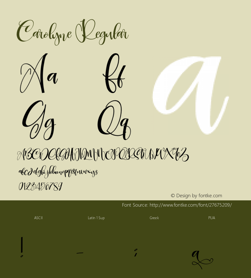 Carolyne Version 1.00;November 27, 2018;FontCreator 11.5.0.2422 64-bit图片样张