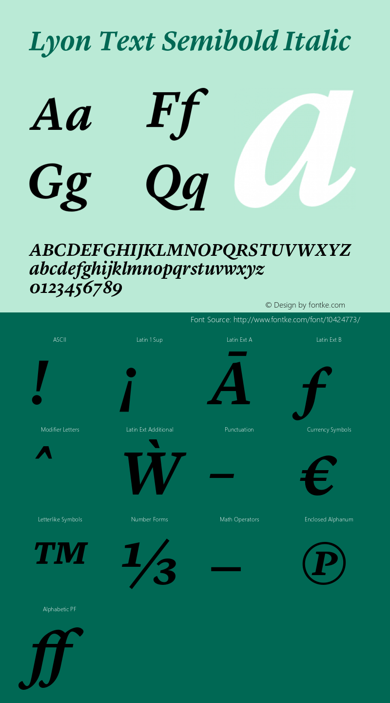 Lyon Text Semibold Italic Version 1.002;PS 001.002;hotconv 1.0.57;makeotf.lib2.0.21895图片样张