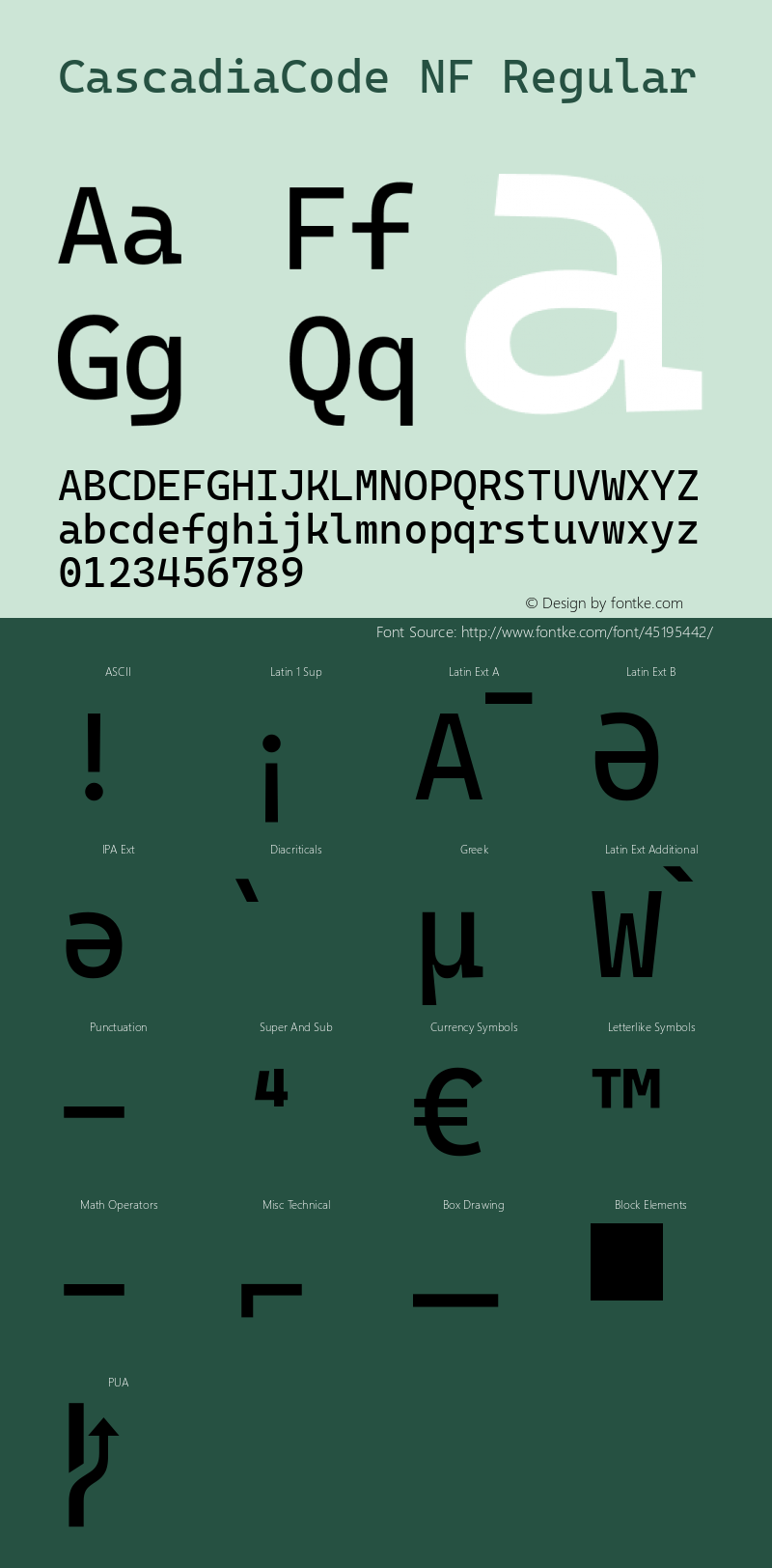 Cascadia Code Nerd Font Mono Windows Compatible Version 1910.040图片样张