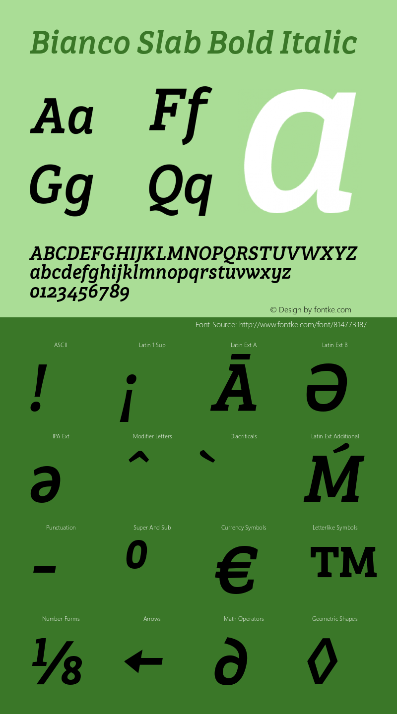 Bianco Slab Bold Italic Version 1.000;PS 001.000;hotconv 1.0.88;makeotf.lib2.5.64775图片样张