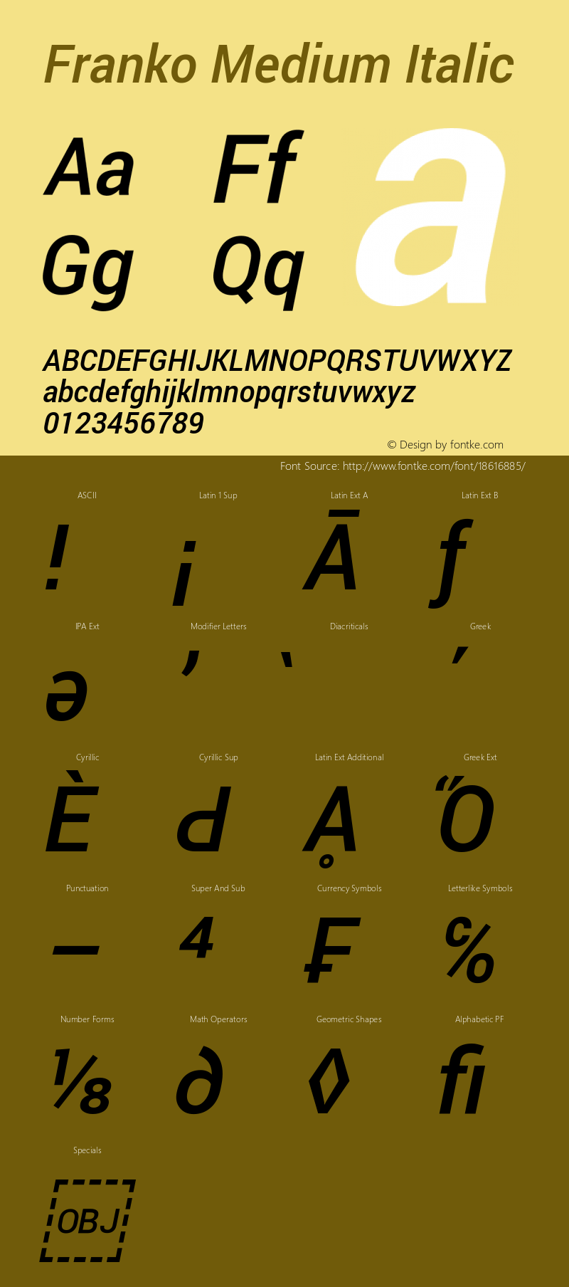 Franko Medium Italic Version 1.200310; 2013图片样张