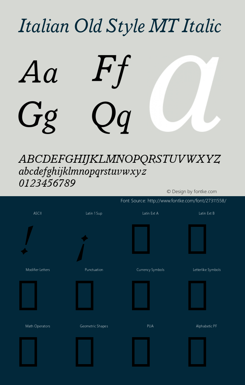 Italian Old Style MT Italic Version 1.00 - May 2001图片样张