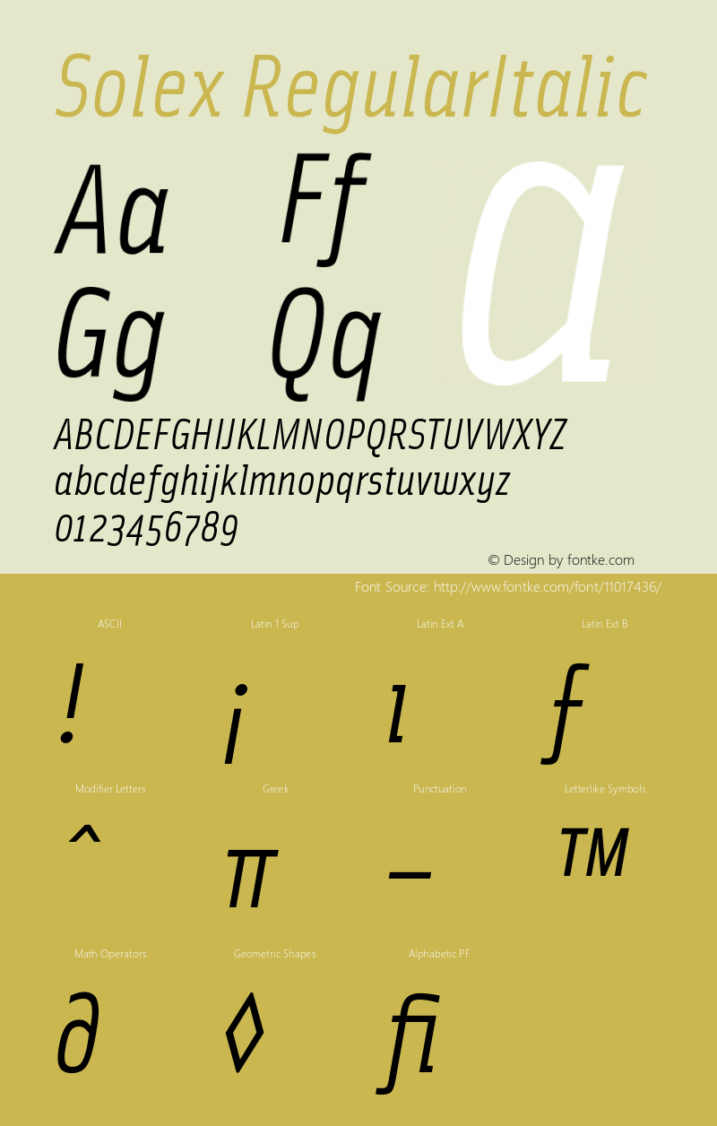 Solex RegularItalic Version 001.000图片样张