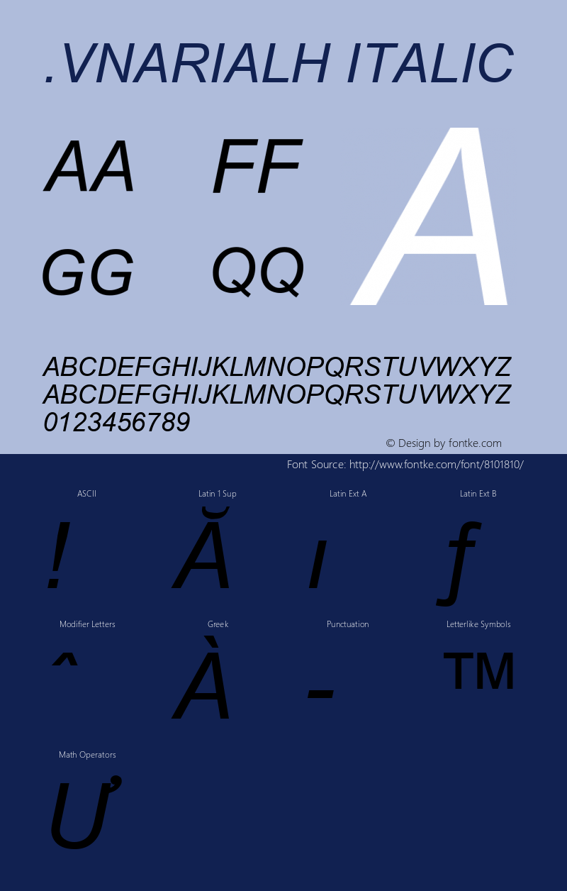 .VnArialH Italic MS core font:V1.00图片样张