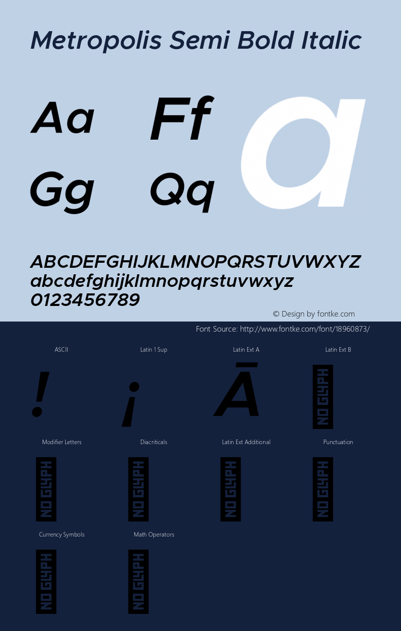 Metropolis Semi Bold Italic Version 1.000;PS 001.000;hotconv 1.0.88;makeotf.lib2.5.64775图片样张