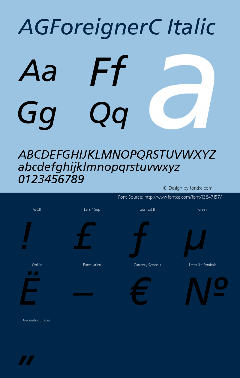 AGForeignerC Italic OTF 1.0;PS 001.000;Core 116;AOCW 1.0 161图片样张