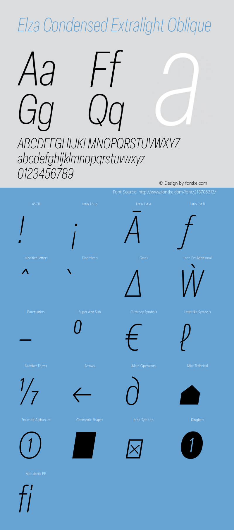 Elza Condensed  Extralight Oblique Version 1.000图片样张