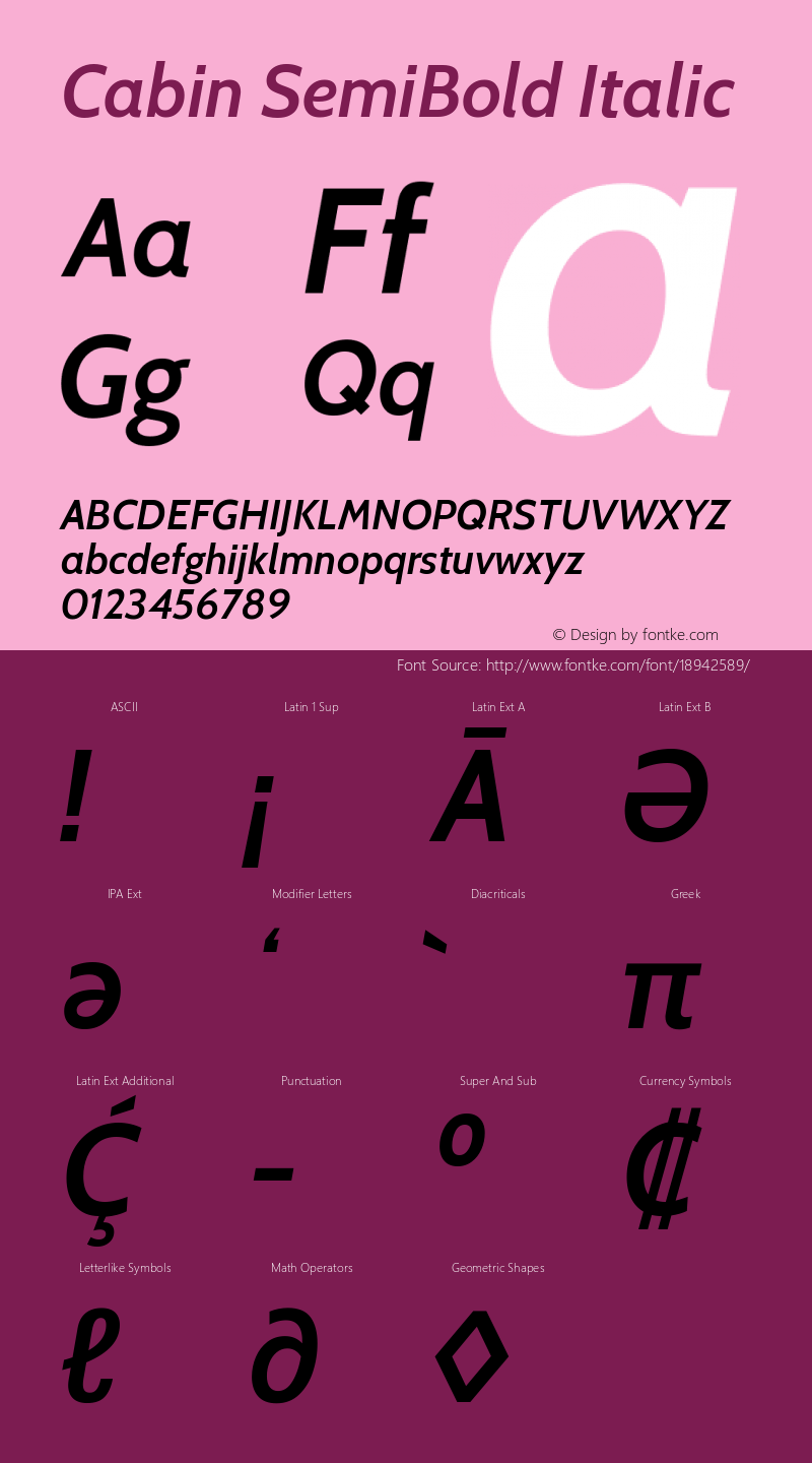 Cabin SemiBold Italic Version 2.001图片样张