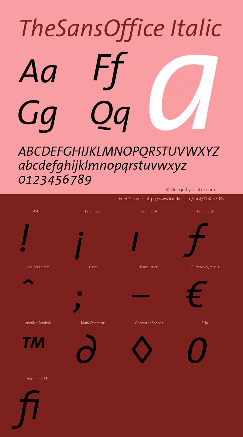 TheSansOffice Italic Version 1.64; 2000图片样张