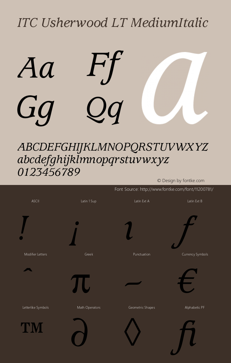 ITC Usherwood LT MediumItalic Version 006.000图片样张