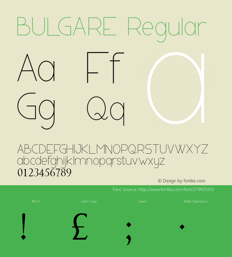 BULGARE Version 1.00;December 18, 2018;FontCreator 11.5.0.2430 64-bit图片样张