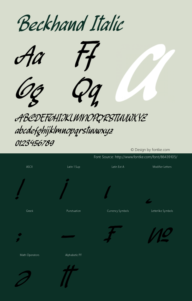 Beckhand Italic Version 1.00;September 30, 2020;FontCreator 12.0.0.2563 64-bit图片样张