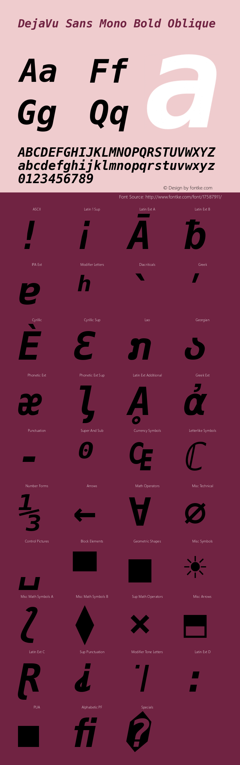 DejaVu Sans Mono Bold Oblique Version 2.29图片样张