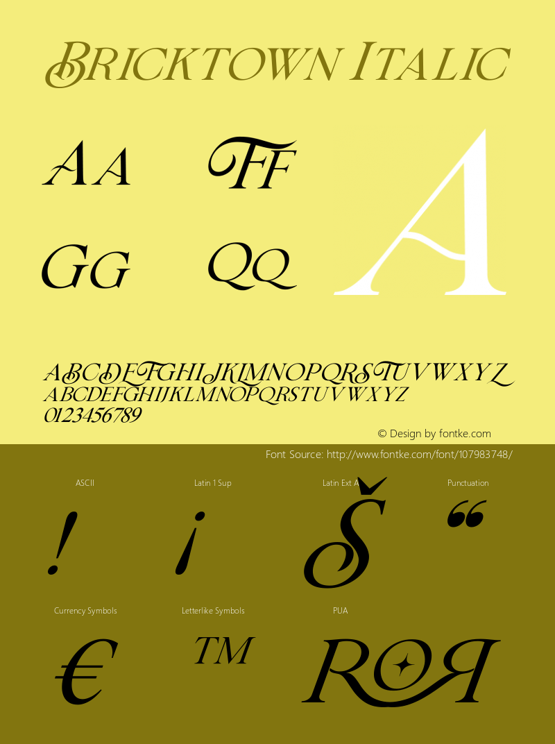 Bricktown Italic Version 1.00;January 27, 2021;FontCreator 12.0.0.2563 64-bit图片样张