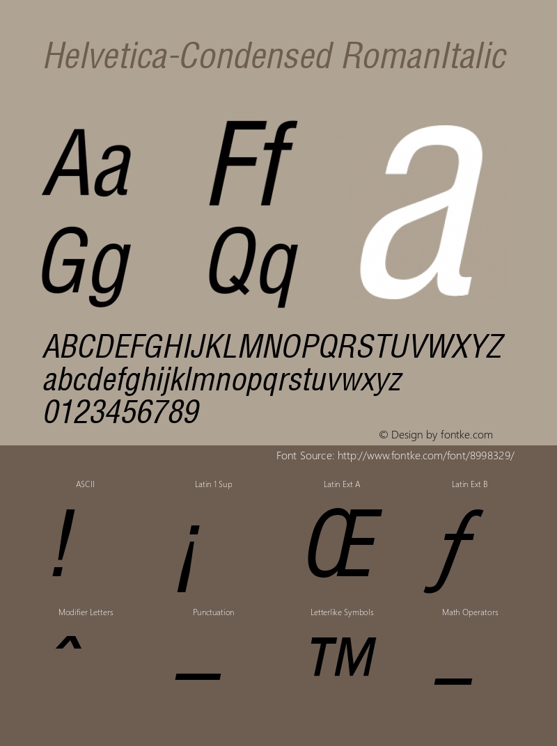 Helvetica-Condensed RomanItalic Version 1.00图片样张