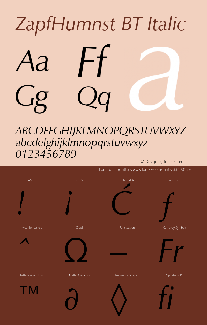 ZapfHumnst BT Italic Version 1.01 emb4-OT图片样张