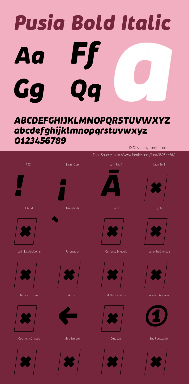 Pusia Bold Italic Version 1.000;PS 001.000;hotconv 1.0.88;makeotf.lib2.5.64775图片样张