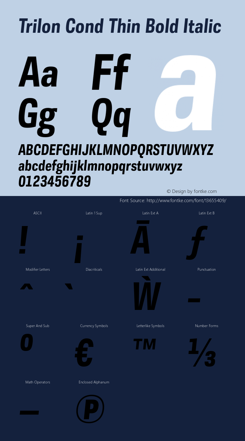 Trilon Cond Thin Bold Italic Version 1.003图片样张