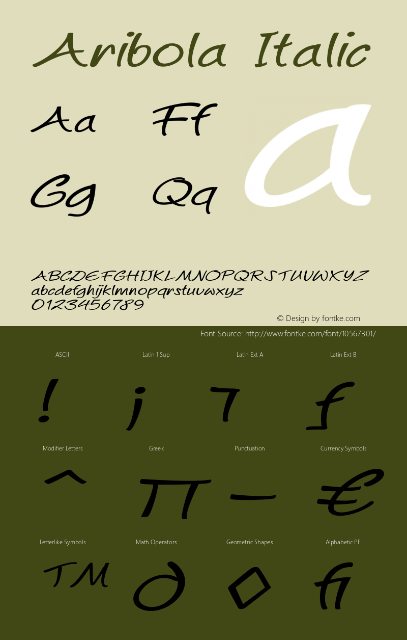 Aribola Italic Version 1.000图片样张