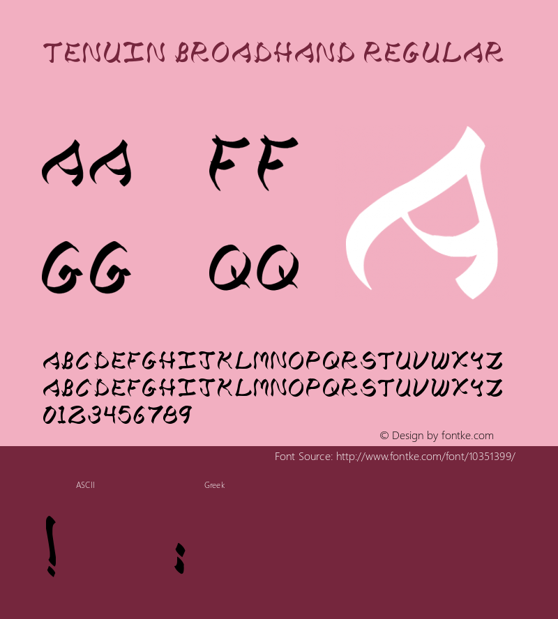 Tenuin Broadhand Regular Version 1.00 August 25, 2008, initial release图片样张