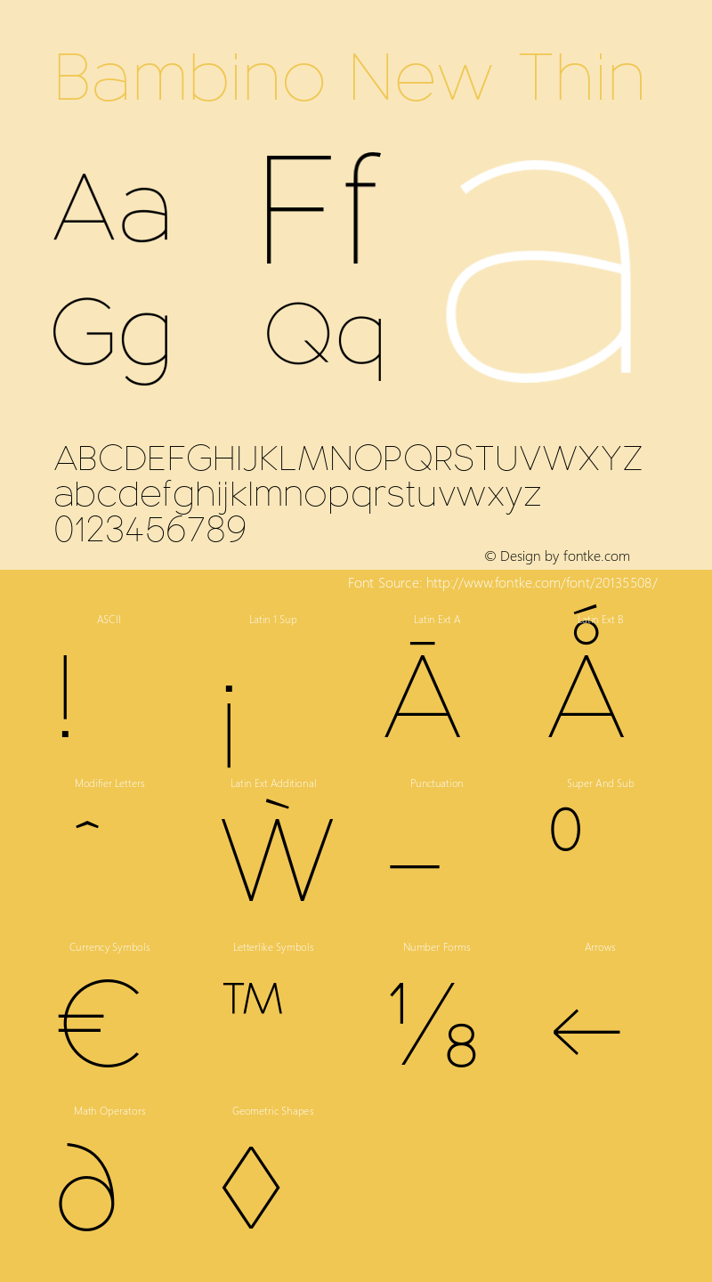 Bambino New Thin Version 1.000;PS 001.000;hotconv 1.0.70;makeotf.lib2.5.58329图片样张