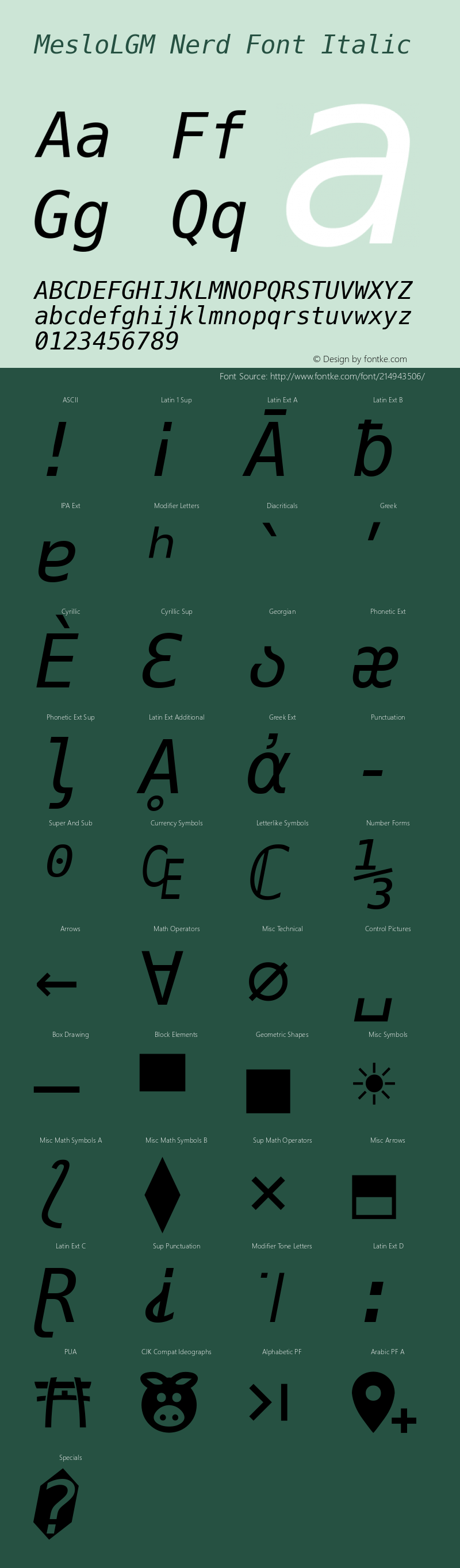 Meslo LG M Italic Nerd Font Complete Version 1.210;Nerd Fonts 2.1.0图片样张
