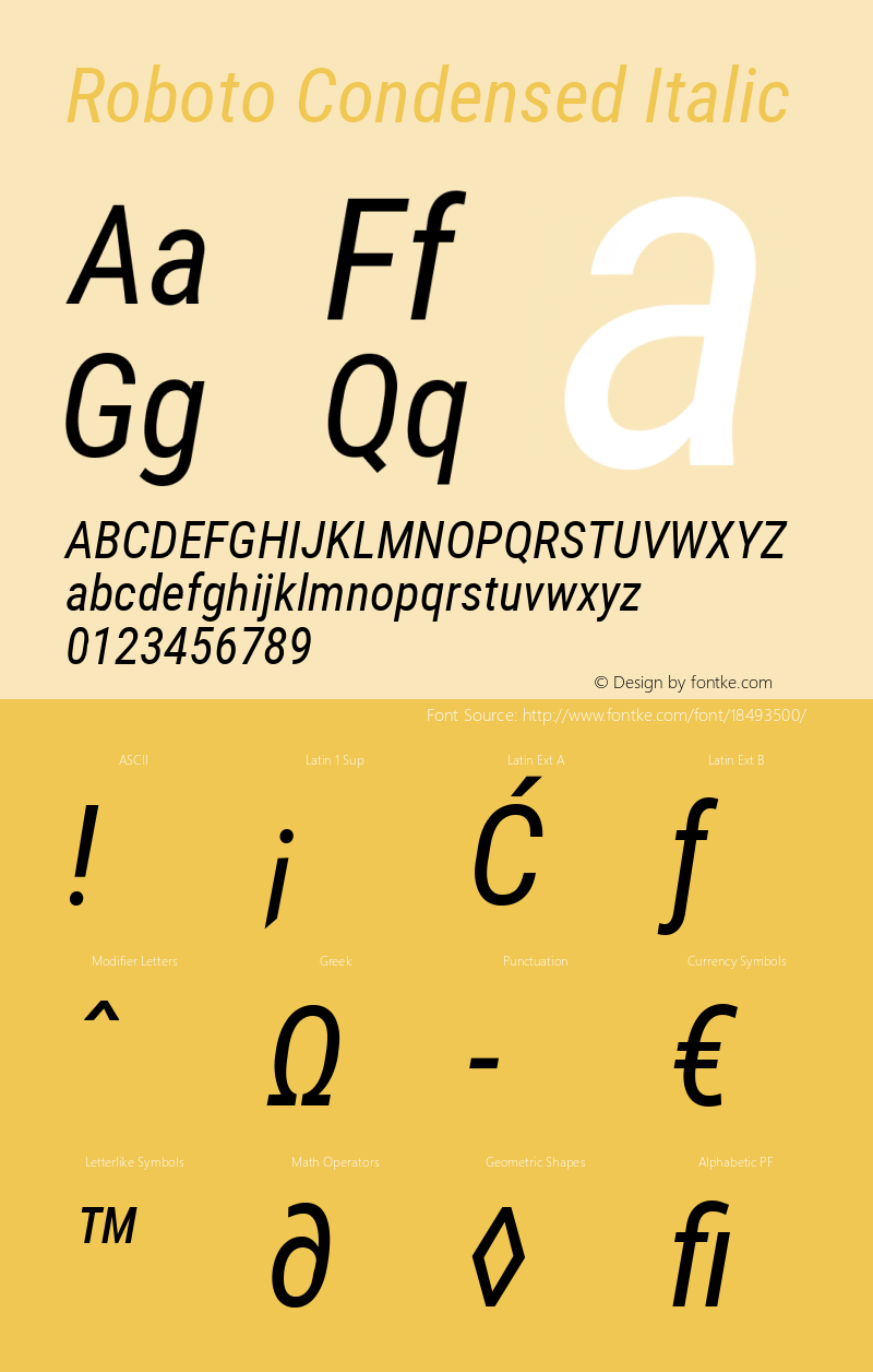 Roboto Condensed Italic Version 2.000980; 2014图片样张