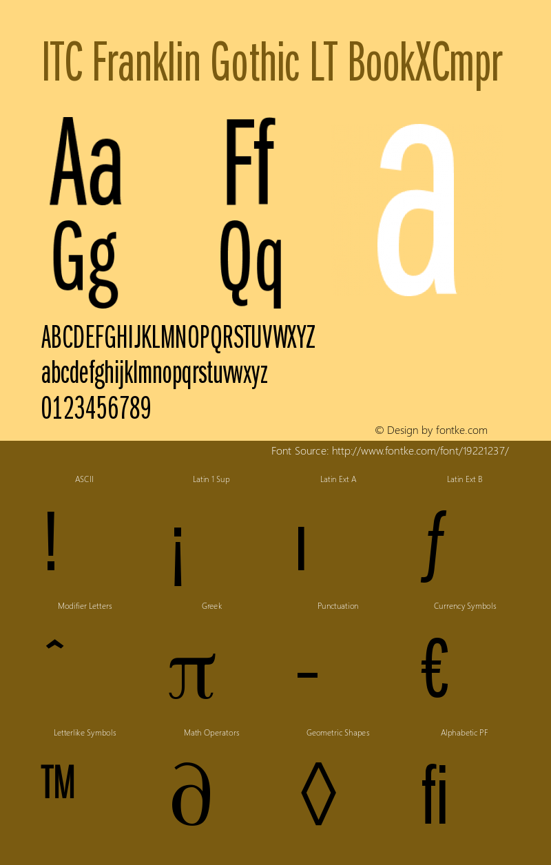 ITC Franklin Gothic LT Book Extra Compressed Version 006.000图片样张