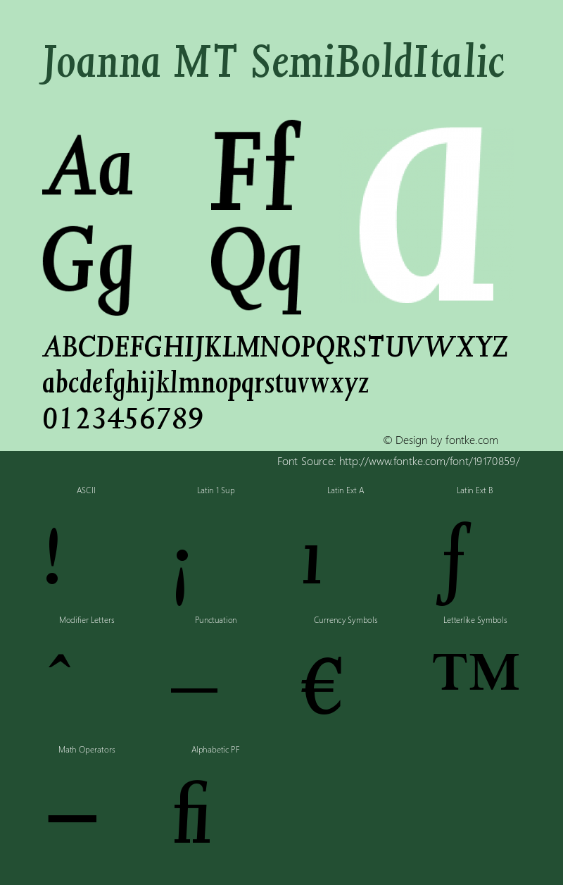 Joanna MT SemiBold Italic Version 001.001图片样张