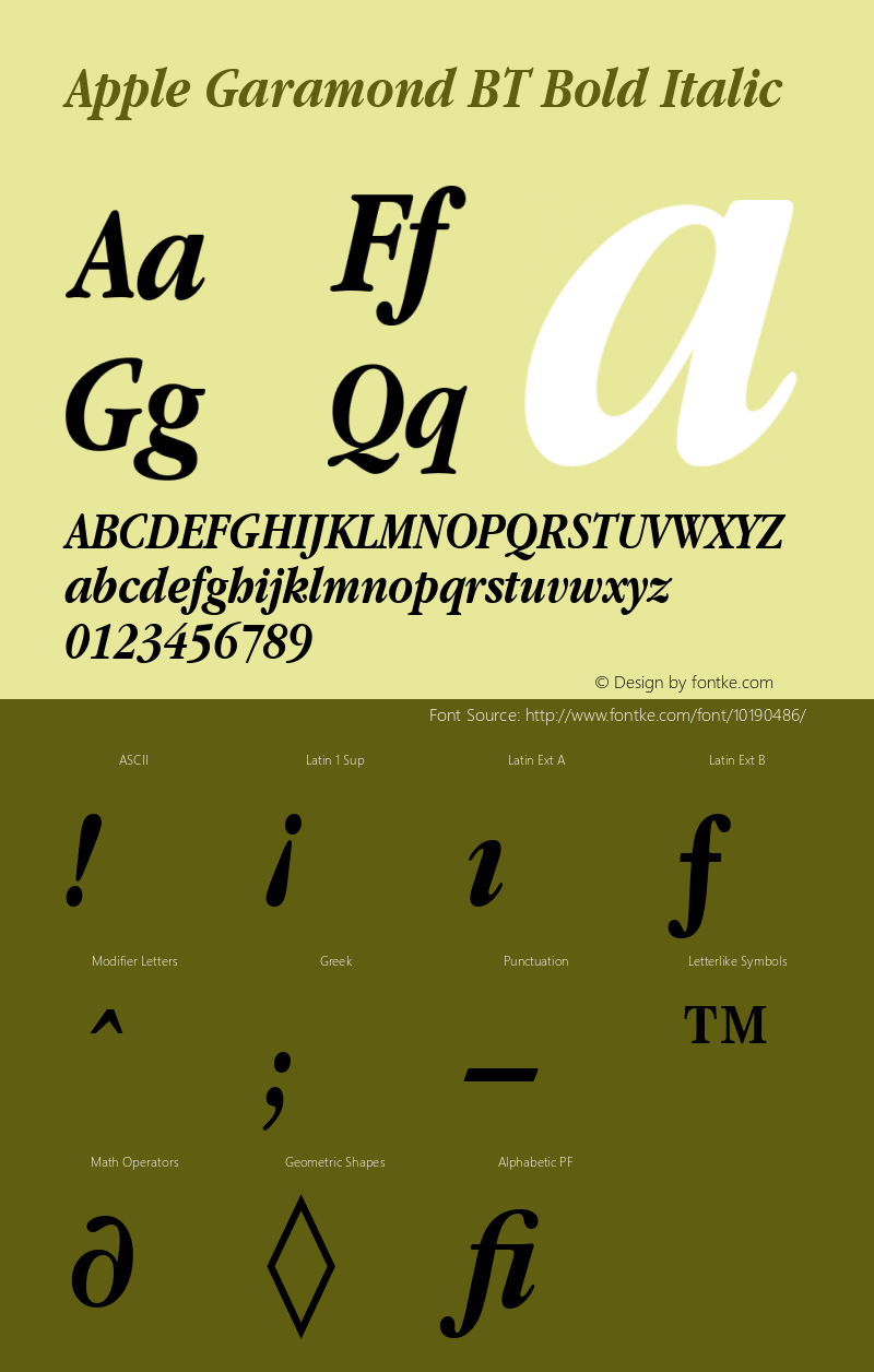 Apple Garamond BT Bold Italic 4 Mar 1991图片样张