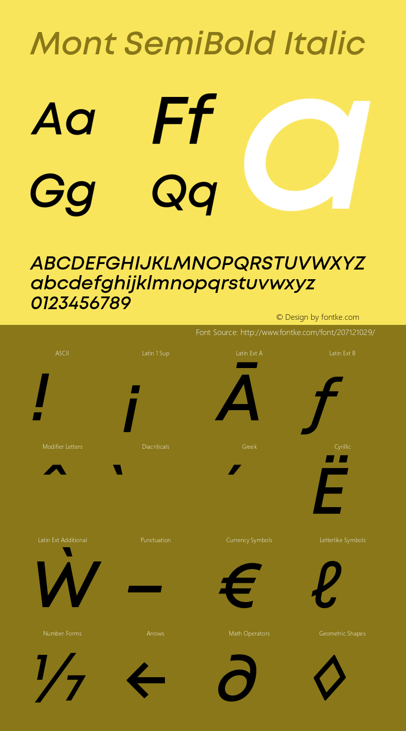 Mont SemiBold Italic Version 1.003;PS 001.003;hotconv 1.0.88;makeotf.lib2.5.64775图片样张