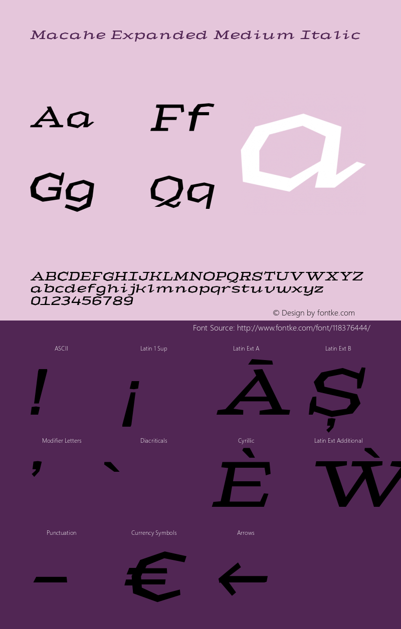 Macahe Expanded Medium Italic Version 1.000 | web-TT图片样张