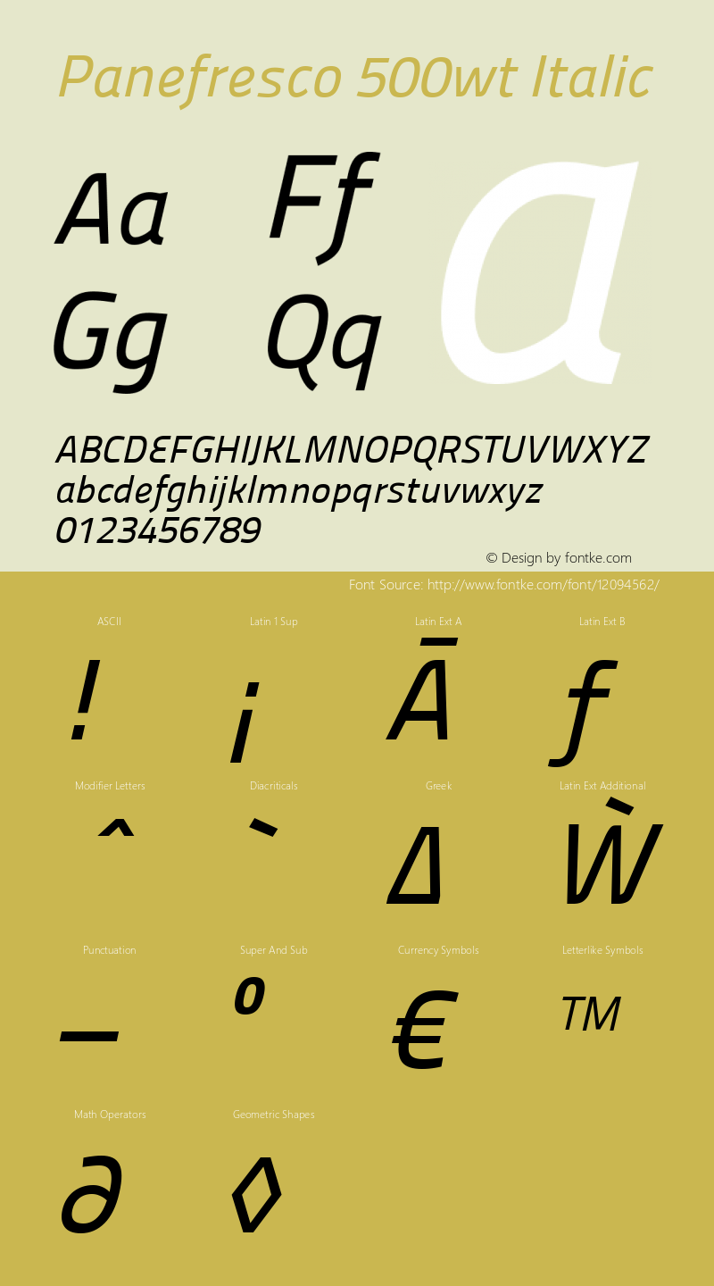 Panefresco 500wt Italic Version 1.000图片样张