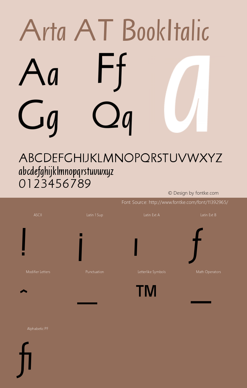 Arta AT BookItalic Version 001.000图片样张