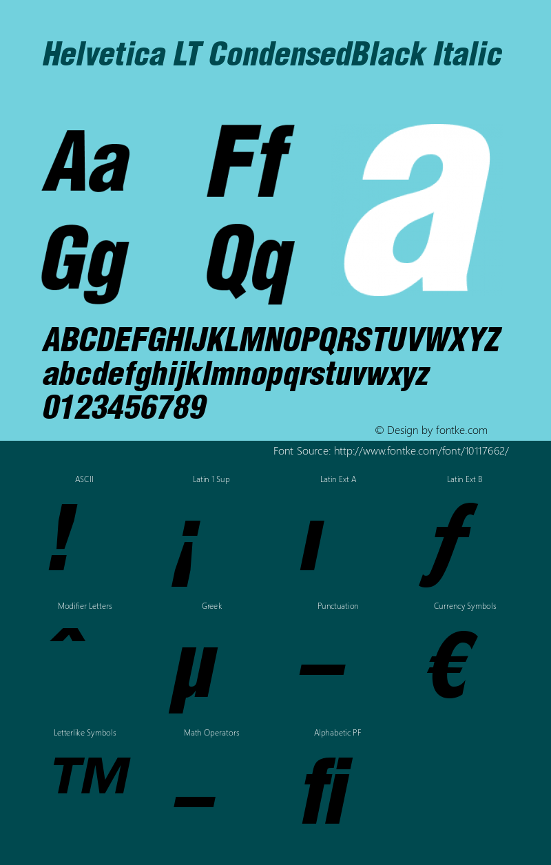 Helvetica LT CondensedBlack Italic Version 6.1; 2002图片样张