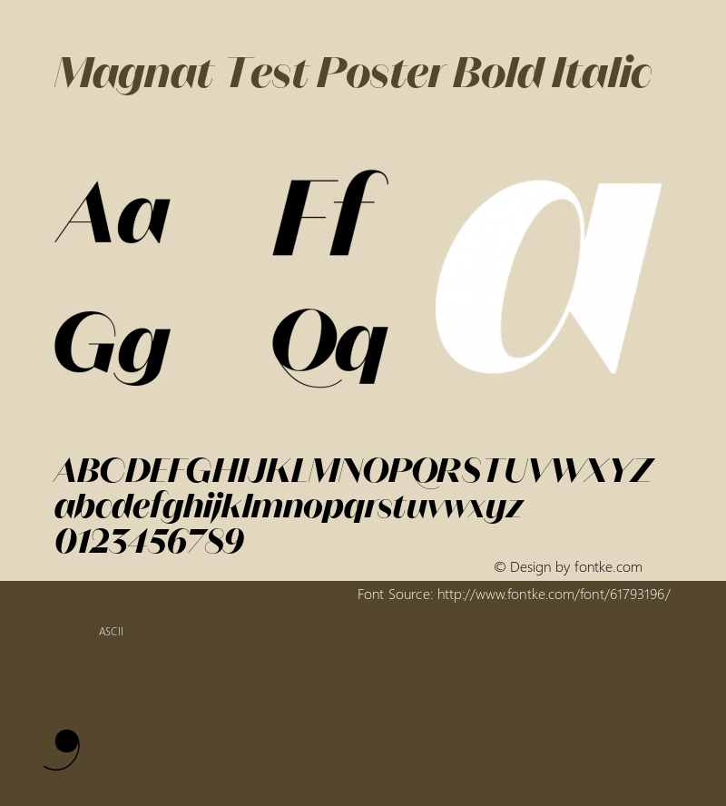 Magnat Test Poster Bold Italic Version 1.000;PS 001.000;hotconv 1.0.88;makeotf.lib2.5.64775图片样张