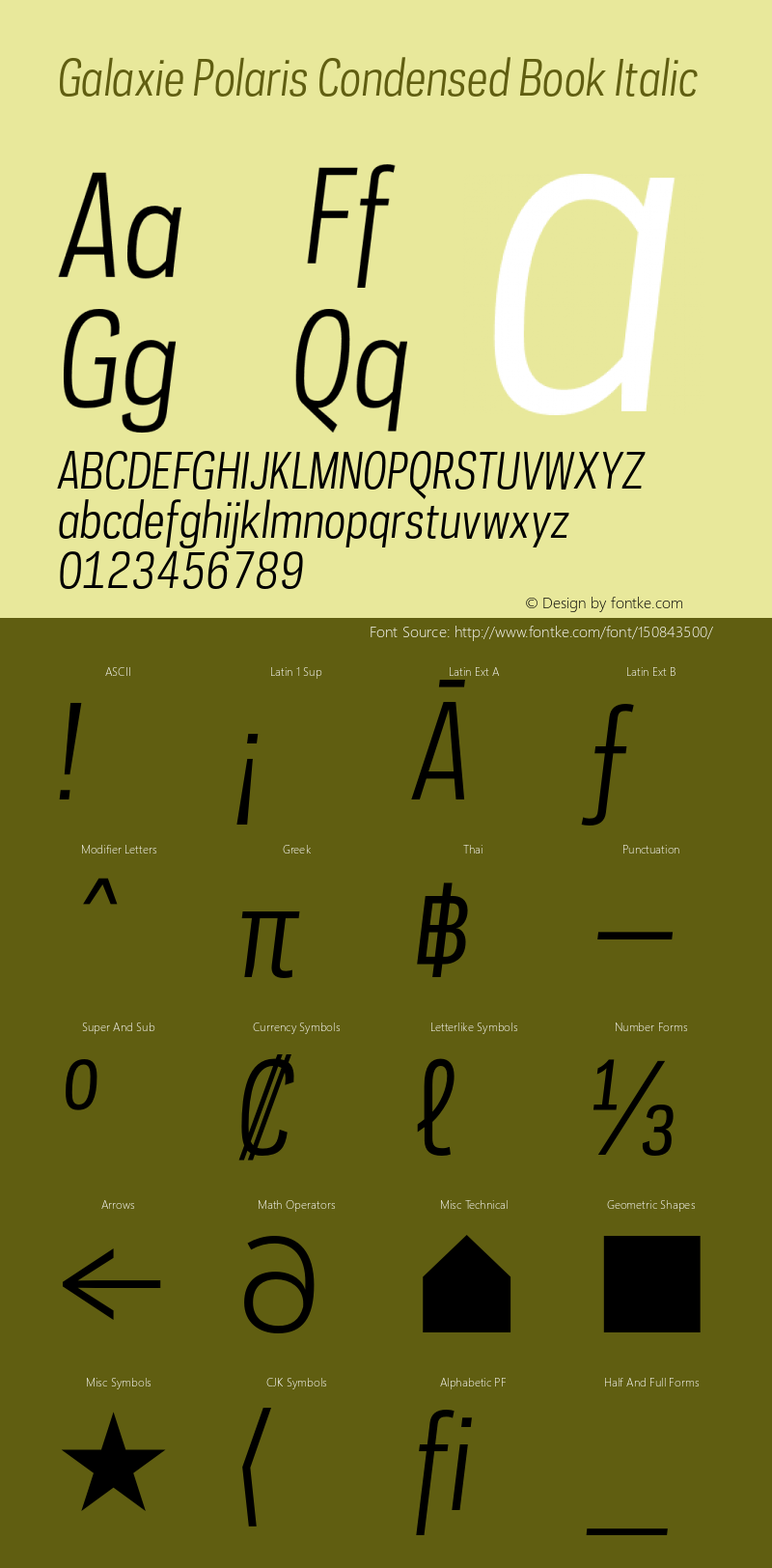 GalaxiePolarisCondensed-BookItalic Version 1.001 _ Initial release _ September 2008图片样张