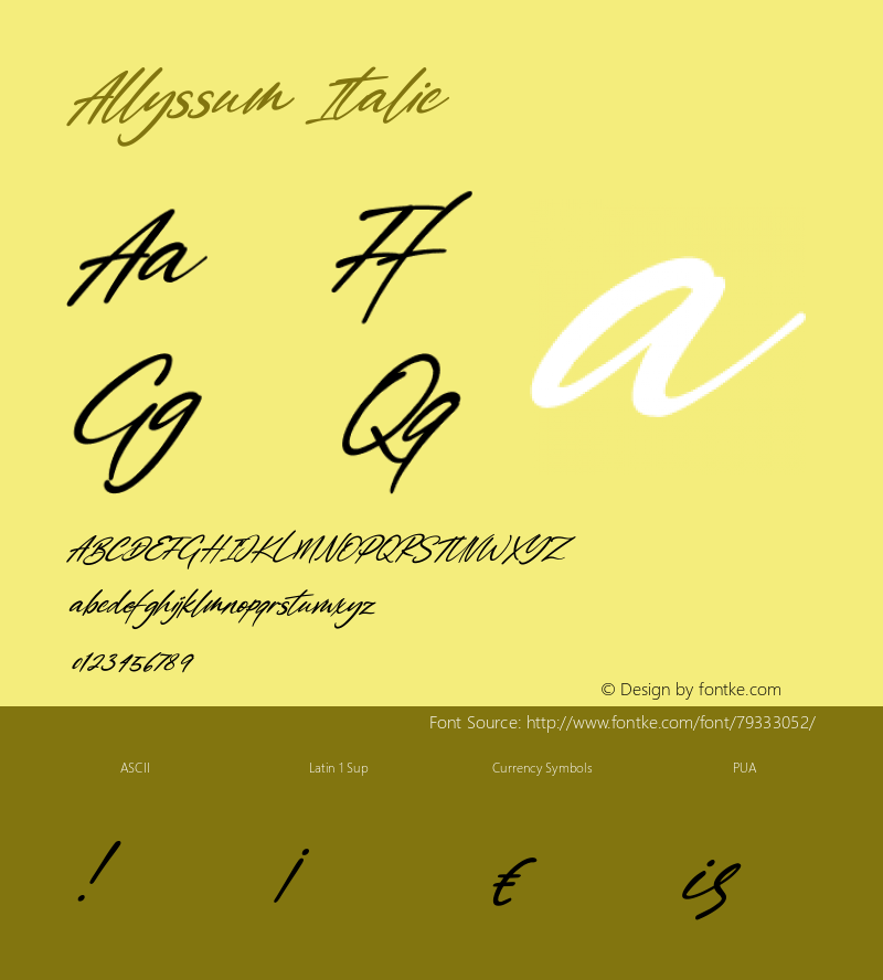 Allyssum Italic Version 1.00;August 21, 2020;FontCreator 12.0.0.2563 64-bit图片样张