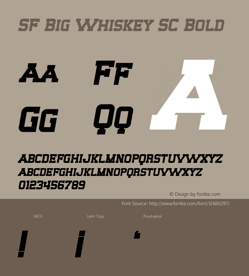 SF Big Whiskey SC Bold ver 1.0; 1999. Freeware for non-commercial use.图片样张
