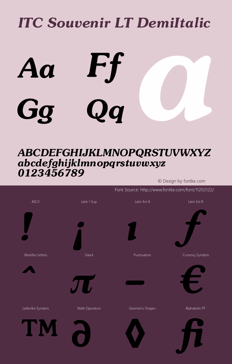 ITC Souvenir LT DemiItalic Version 006.000图片样张