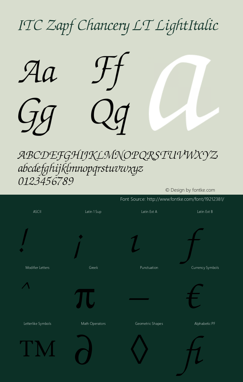 ITC Zapf Chancery LT Light Italic Version 006.000图片样张