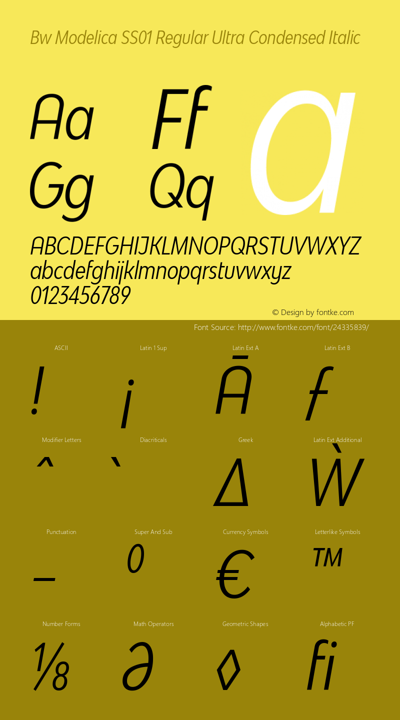 Bw Modelica SS01 Regular Ultra Condensed Italic Version 2.000;PS 002.000;hotconv 1.0.88;makeotf.lib2.5.64775图片样张