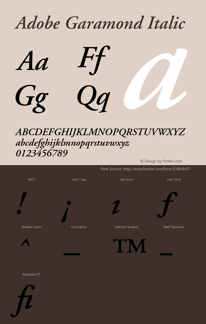 Adobe Garamond Italic Version 1.100;PS 001.001;hotconv 1.0.38图片样张