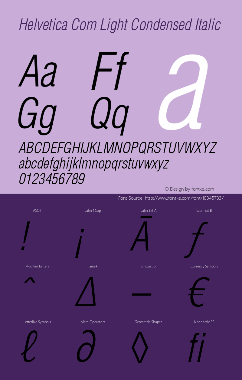 Helvetica Com Light Condensed Italic Version 1.01图片样张