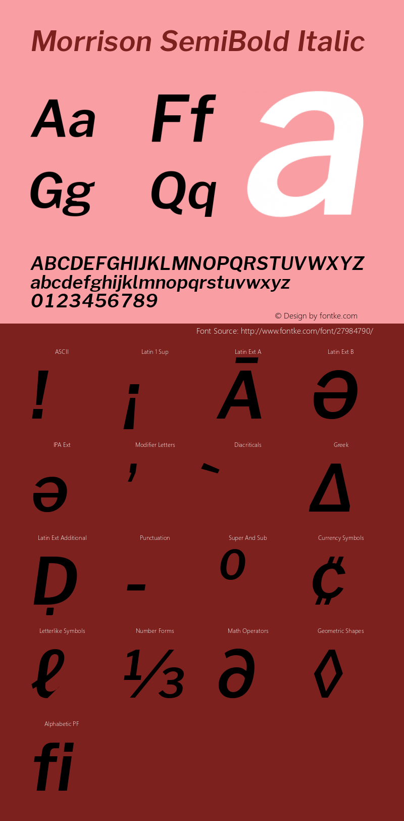 Morrison SemiBold Italic Version 1.100;PS 001.100;hotconv 1.0.88;makeotf.lib2.5.64775; ttfautohint (v1.6)图片样张