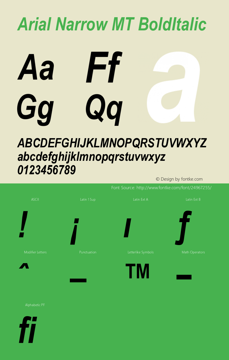 Arial Narrow MT Bold Italic Version 001.002图片样张