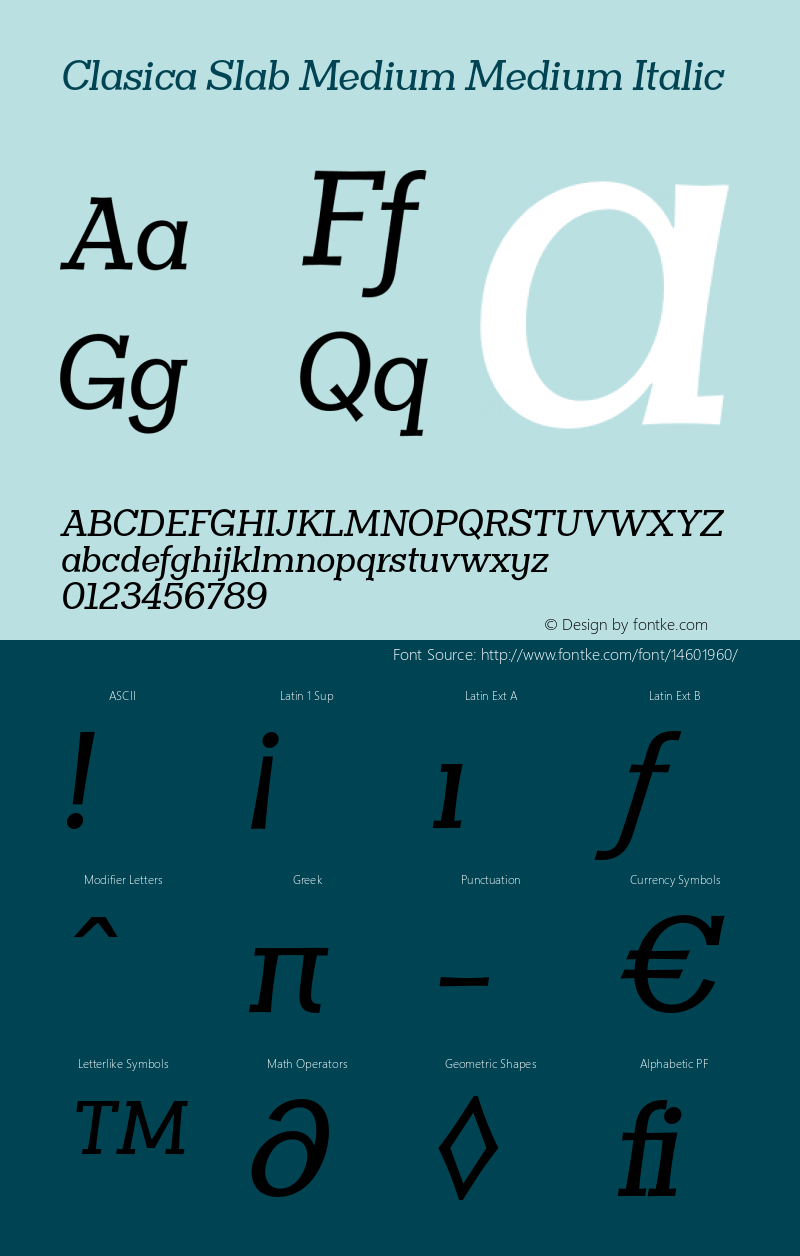 Clasica Slab Medium Medium Italic 1.000图片样张